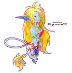  1girl blonde_hair blue_skin breath_of_fire breath_of_fire_ii earrings jewelry long_hair pointy_ears red_eyes rinpoo_chuan solo tail toisu very_long_hair white_background 