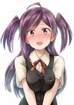  1girl alternate_hairstyle blush breasts brown_eyes gloves hagikaze_(kantai_collection) highres kamelie kantai_collection purple_hair school_uniform smile twintails vest 