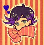  +_+ 1boy face green_eyes heart jojo_no_kimyou_na_bouken joseph_joestar_(young) male_focus musasabing outline purple_hair scarf smile solo striped striped_background 