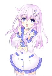  1girl blue_eyes blush d-pad hair_ornament long_hair nepgear neptune_(series) purple_hair solo sparkle sparkling_eyes striped striped_legwear surukusya violet_eyes 