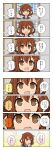  1girl aotan_nishimoto blush brown_eyes brown_hair close-up comic commentary_request fang hair_ornament hairclip hand_to_own_mouth highres ikazuchi_(kantai_collection) kantai_collection looking_at_viewer open_mouth school_uniform serafuku short_hair solo translation_request window 