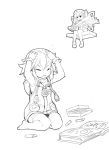  2girls book fairy_wings fan greyscale hands_on_own_head hat histoire monochrome multiple_girls neptune_(choujigen_game_neptune) neptune_(series) paper_fan parka segamark sketch twintails wings 