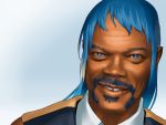  1boy blew_andwhite blue_eyes blue_hair commentary_request facial_hair kantai_collection realistic samidare_(kantai_collection) samuel_l_jackson solo tagme 