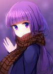  aikatsu! blush hikami_sumire jacket long_hair purple_eyes scarf straight_hair violet_hair 