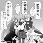  3girls anger_vein angry bb_(fate/extra_ccc) blush breasts claws cleavage coat commentary_request fate/extra fate/extra_ccc fate_(series) hair_ribbon huge_breasts large_breasts long_hair matou_sakura meltlilith multiple_girls nagisa_moa open_mouth pantyhose passion_lip ribbon translation_request very_long_hair 