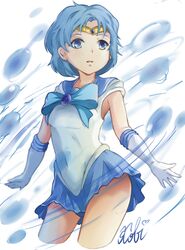  1girl bishoujo_senshi_sailor_moon blue_eyes blue_hair blue_skirt bow choker earrings elbow_gloves gloves jewelry magical_girl mizuno_ami piliheros2000 sailor_mercury sailor_senshi short_hair skirt tiara white_gloves 