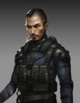  1boy aqua(suibotsu) black_hair load_bearing_vest male_focus military mohawk original short_hair solo 