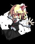  1girl blonde_hair grin hair_ribbon musao outstretched_arms red_eyes ribbon rumia sharp_teeth shirt short_hair skirt smile spread_arms touhou vest 