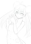  1girl absurdres china_dress chinese_clothes double_bun highres interlocked_fingers kazenoko lineart long_hair monochrome solo vocaloid 