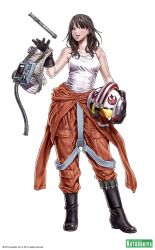  1girl animification bare_shoulders boots breasts brown_hair clothes_around_waist energy_sword floating full_body gloves helmet jacket jacket_around_waist jaina_solo jedi kotobukiya lightsaber medium_breasts pilot rebel_alliance_(star_wars) rebel_pilot_(star_wars) science_fiction shirt solo star_wars sword tank_top taut_clothes taut_shirt unworn_headwear unworn_helmet vest weapon yamashita_shun&#039;ya 