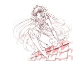  1girl chii chobits dress floating_hair hair_tubes long_hair looking_afar monochrome no_pupils no_shoes official_style panties parted_lips petticoat robot_ears sitting sitting_on_roof solo thigh-highs tks_(chikuwa) underwear very_long_hair 