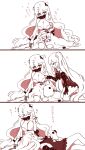  +++ 3girls 3koma :t ^_^ aircraft_carrier_oni black_dress blush_stickers breasts cleavage closed_eyes comic dress drooling gauntlets hand_on_another&#039;s_head highres horns kantai_collection kneeling kobone lap_pillow large_breasts long_hair lying midway_hime multiple_girls no_legwear northern_ocean_hime on_back one_side_up red_eyes sailor_dress saliva shinkaisei-kan short_dress singing sitting sleeping sleeping_on_person translated white_dress white_hair zzz 