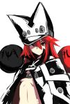  1girl alternate_color alternate_skin_color beltbra cape creature guilty_gear guilty_gear_2 guilty_gear_xrd hat high_collar kaname_nagi ramlethal_valentine red_eyes redhead small_breasts solo valentine_(guilty_gear) 