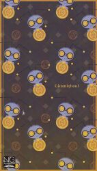  antennae closed_mouth coin gimmighoul gimmighoul_(roaming) gold gold_coin highres holding holding_coin looking_at_viewer meme_(sleepsheep) no_humans pokemon pokemon_(creature) pokemon_focus smile yellow_eyes 