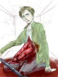  1boy blonde_hair blood dual_persona helmet jacket james_sunderland male_focus moci pyramid_head short_hair silent_hill silent_hill_2 solo spoilers 