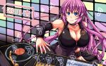  1girl breasts choker cleavage commentary_request dj headphones highres large_breasts megurine_luka misakana nail_polish phonograph solo turntable vocaloid 