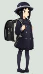  1girl abe_kanari backpack bag black_hair black_legwear brown_eyes hat original pantyhose randoseru sketch solo uniform 