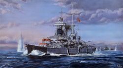  battle battle_of_the_denmark_strait battleship bismarck_(battleship) commentary_request cruiser flag highres historical_event kriegsmarine mast military military_vehicle naval_battle nazi_war_ensign no_humans ocean original outdoors prinz_eugen_(cruiser) ship ship_turret sky smoke smokestack under_fire vehicle_focus vortex_(xu_xuanwo) warship watercraft waves world_war_ii 