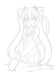  1girl animal_ears cat_ears cat_tail hatsune_miku highres kazenoko kemonomimi_mode lineart long_hair looking_at_viewer monochrome open_mouth skirt solo tail v_arms very_long_hair vocaloid 