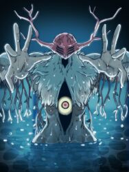  1other antlers chainsaw_man cutterhappa demon eyeball future_devil_(chainsaw_man) highres horns other_focus partially_submerged plant pool solo vines water wet 