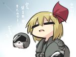  1girl airplane carrying_under_arm chibi closed_eyes commentary_request condensation_trail fang flight_goggles gomasamune hair_ribbon headwear_removed helmet helmet_removed kedama pilot_suit ribbon rumia touhou translation_request 