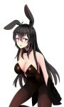  1girl animal_ears beifeng_han black_hair blazer bowtie bunnysuit fishnet_pantyhose fishnets miyaura_sanshio original pantyhose rabbit_ears violet_eyes 