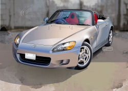  2025 artist_name blurry blurry_background car commentary_request convertible copyright_notice dated honda honda_s2000 license_plate logo motor_vehicle nimbus_goldbrum no_humans original product_placement realistic right-hand_drive shadow sports_car steering_wheel vehicle_focus watermark 
