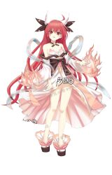  1girl absurdres ahoge artist_request bare_shoulders date_a_live full_body hagoromo highres horn_ornament horn_ribbon horns itsuka_kotori itsuka_kotori_(spirit) japanese_clothes kimono long_hair obi open_mouth red_eyes red_hair ribbon sash shawl solo transparent_background v-shaped_eyebrows wide_sleeves 