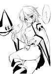  1girl ass blush clover cosplay detached_sleeves four-leaf_clover guilty_gear guilty_gear_xrd hat hat_removed headwear_removed kaname_nagi kuradoberi_jam kuradoberi_jam_(cosplay) monochrome panties pantyshot pantyshot_(standing) ramlethal_valentine sketch small_breasts solo standing standing_on_one_leg translation_request underwear wide_sleeves 