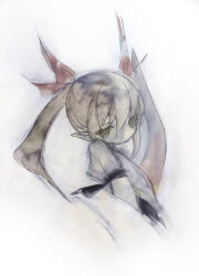  1girl bow brown_eyes brown_hair hair_bow highres himekaidou_hatate ikeda_ruriko long_hair looking_at_viewer pointy_ears red_bow solo touhou white_background 