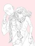  1boy 1girl akihazama bald monochrome onepunch_man saitama_(onepunch_man) scarf tatsumaki 