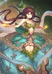  1girl :o bare_shoulders breasts cleavage frilled_skirt frills granblue_fantasy hair_ornament hanarito highres leaf leaf_on_head long_hair looking_at_viewer low_twintails skirt solo twintails very_long_hair vines yggdrasill_(granblue_fantasy) 
