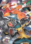  antennae blaziken boxing_ring claws dragonite fighting fire hawlucha horn jynx kicking lights lucario machamp mega_lucario multiple_arms no_humans official_art pokemon pokemon_(creature) pokemon_(tcg) punching red_eyes spikes wings wrestling_ring 