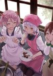  3girls apron blush chocolate closed_eyes commentary_request cooking kantai_collection multiple_girls murakumo_(kantai_collection) mutsuki_(kantai_collection) nathaniel_pennel pantyhose sazanami_(kantai_collection) school_uniform serafuku valentine 