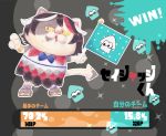  black_hair bowtie bracelet cat directional_arrow dress fake_screenshot flag highres jajji-kun_(splatoon) jewelry kijin_seija kijin_seija_(cosplay) multicolored_hair paint_splatter parody paws red_eyes redhead sandals short_hair splatoon squid suguharu86 touhou white_hair yellow_sclera 