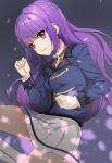  1girl aikatsu! hikami_sumire long_hair purple_hair shovelwall skirt smile solo violet_eyes 