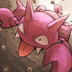 absurdres colored_skin fangs gligar highres horns no_humans pink_skin pokemon pokemon_(creature) solo spicyichizo tongue tongue_out 