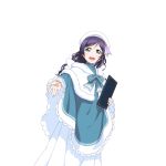  1girl blue_clothes blue_eyes hat long_hair looking_at_viewer love_live!_school_idol_project official_art open_mouth outstretched_hand purple_hair toujou_nozomi 