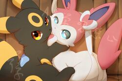  animal_focus black_fur blue_eyes blue_sclera bow closed_mouth colored_sclera highres hirochanu0807 looking_at_viewer no_humans pink_fur pokemon pokemon_(creature) pokemon_focus red_eyes red_sclera ribbon smile sylveon tail two-tone_fur umbreon white_fur 
