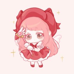  1girl angel_wings animated animated_gif beret bow bowtie brown_eyes cardcaptor_sakura chibi chinese_commentary colored_eyelashes commentary_request cosplay dress expressionless fake_wings frilled_dress frilled_gloves frilled_sleeves frills gloves hat hat_bow holding holding_wand kinomoto_sakura kinomoto_sakura_(cosplay) kinomoto_sakura_(magician) large_bow layered_dress light_blush long_hair looking_at_viewer looping_animation magical_girl mary_janes medium_dress nikki_(nikki) nikki_(series) pantyhose parted_lips pink_hair puffy_short_sleeves puffy_sleeves red_bow red_bowtie red_dress red_hat red_shoes shining_nikki shoes short_sleeves sidelocks simple_background sleeve_bow solo sparkle standing tareme turtleneck turtleneck_dress very_long_hair wand wavy_hair white_bow white_dress white_gloves white_pantyhose white_wings wings xiaoyu_qixing yellow_background 