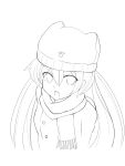  1girl absurdres highres kazenoko lineart long_hair monochrome open_mouth paw_print scarf solo vocaloid 