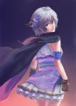  1girl absurdres anastasia_(idolmaster) blue_eyes cape flower gloves hair_flower hair_ornament highres idolmaster idolmaster_cinderella_girls japanese_clothes short_hair silver_hair solo usukuti 