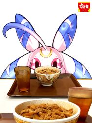  ahoge crescent digimon digimon_(creature) highres hudie_jun lunamon photo_inset rabbit simple_background solo upper_body white_background 