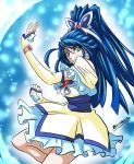  1girl absurdres arm_warmers artist_name arudebido bare_shoulders blue_eyes blue_hair cure_aqua detached_sleeves dress earrings eyelashes hair_ornament highres jewelry long_hair looking_at_viewer magical_girl minazuki_karen ponytail precure serious signature sketch solo tagme very_long_hair wrist_cuffs yes!_precure_5 