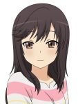  absurdres artist_request black_hair brown_eyes brown_hair face highres ichijou_hotaru non_non_biyori simple_background small_breasts source_request striped_blouse tagme upper_body 