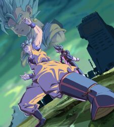  absurdres blue_bodysuit blue_boots blue_eyes blue_hair blue_shirt bodysuit boots dougi dragon_ball dragon_ball_super gloves highres kazumax76 medium_hair muscular muscular_male orange_pants orange_shirt pants saiyan_armor shirt son_goku spiky_hair standing super_saiyan super_saiyan_blue vegeta vegetto white_boots white_gloves 