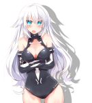  1girl bare_shoulders black_heart blue_eyes blush breasts choujigen_game_neptune cleavage crossed_arms elbow_gloves gloves long_hair looking_at_viewer neptune_(series) noire open_mouth rinrin_(927413) shadow simple_background solo white_background white_hair 