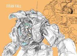  1girl aqua_hair atlas_(titanfall) hatsune_miku mecha on_mecha open_cockpit osakana_(denpa_yun'yun) robot science_fiction titan_(titanfall) titanfall titanfall_(series) twintails vocaloid 