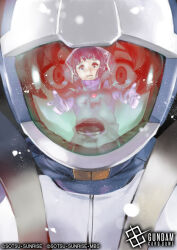  1boy 1girl close-up closed_mouth copyright_logo copyright_name copyright_notice flit_asuno gundam gundam_age gundam_card_game helmet junny logo mecha_pilot_suit normal_suit_(gundam) official_art open_mouth reflection space_helmet teeth upper_teeth_only yurin_leciel 
