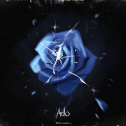  ado_(utaite) blue_flower blue_rose commentary english_commentary flower forutaro highres no_humans object_focus rose scratches 